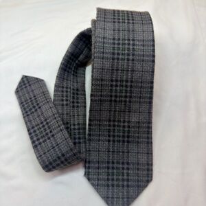 Gray Plaid Men's Tie with Subtle Green Accents